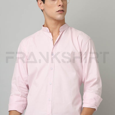 Frankshirt Chinese Collar Light Pink Tailored Fit Cotton Casual Shirt for Man
