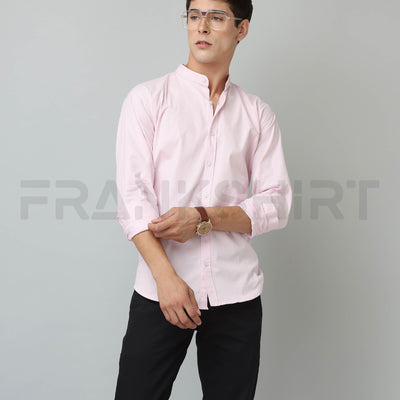Frankshirt Chinese Collar Light Pink Tailored Fit Cotton Casual Shirt for Man