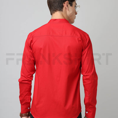 Frankshirt Chinese Collar Red Tailored Fit Cotton Casual Shirt for Man