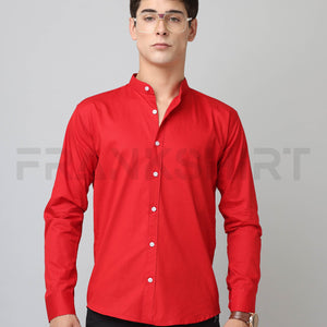 Frankshirt Chinese Collar Red Tailored Fit Cotton Casual Shirt for Man