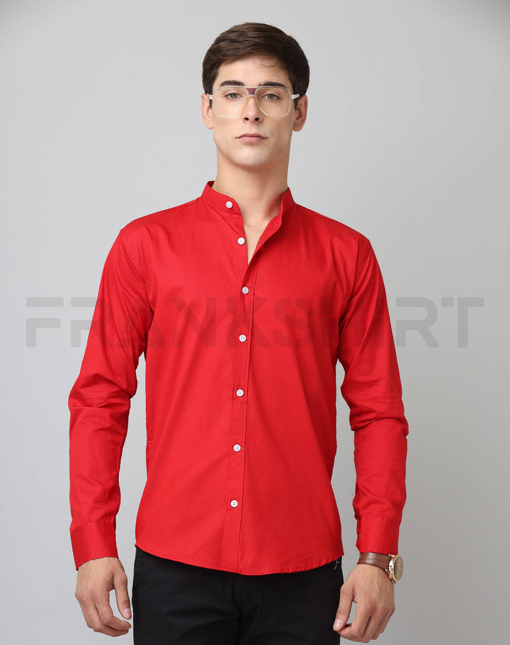 Frankshirt Chinese Collar Red Tailored Fit Cotton Casual Shirt for Man