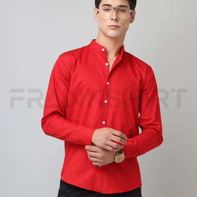 Frankshirt Chinese Collar Red Tailored Fit Cotton Casual Shirt for Man