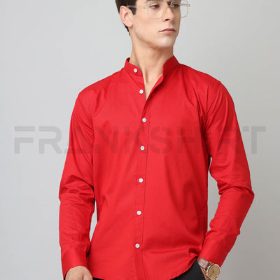 Frankshirt Chinese Collar Red Tailored Fit Cotton Casual Shirt for Man