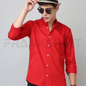 Frankshirt Chinese Collar Red Tailored Fit Cotton Casual Shirt for Man