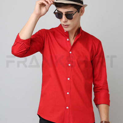 Frankshirt Chinese Collar Red Tailored Fit Cotton Casual Shirt for Man