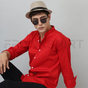 Frankshirt Chinese Collar Red Tailored Fit Cotton Casual Shirt for Man