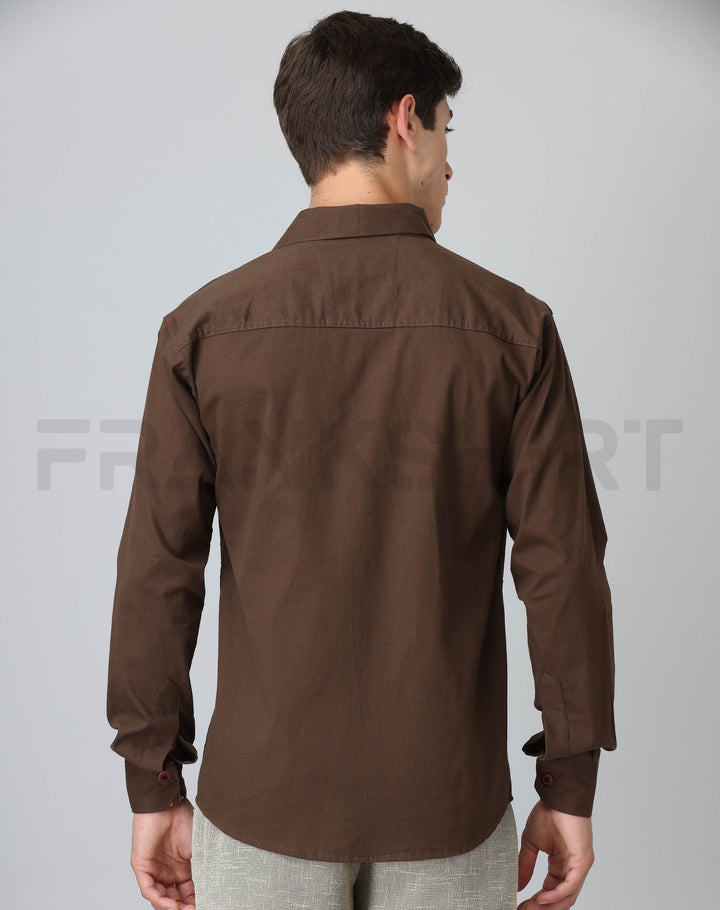 Frankshirt Double Pocket Mehandi Solid Tailored Fit Cotton Casual Shirt for Man