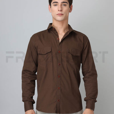 Frankshirt Double Pocket Mehandi Solid Tailored Fit Cotton Casual Shirt for Man