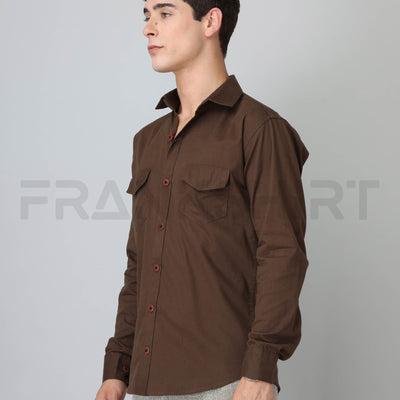 Frankshirt Double Pocket Mehandi Solid Tailored Fit Cotton Casual Shirt for Man