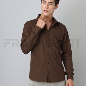 Frankshirt Double Pocket Mehandi Solid Tailored Fit Cotton Casual Shirt for Man