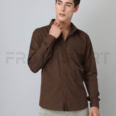 Frankshirt Double Pocket Mehandi Solid Tailored Fit Cotton Casual Shirt for Man