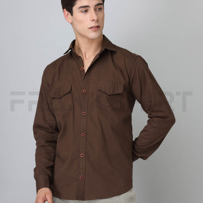 Frankshirt Double Pocket Mehandi Solid Tailored Fit Cotton Casual Shirt for Man