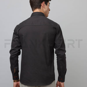 Frankshirt Double Pocket Dark Grey Solid Tailored Fit Cotton Casual Shirt for Man