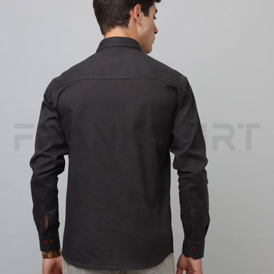 Frankshirt Double Pocket Dark Grey Solid Tailored Fit Cotton Casual Shirt for Man