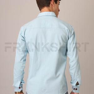 Frankshirt Double Pocket Light Blue Solid Tailored Fit Cotton Casual Shirt for Man