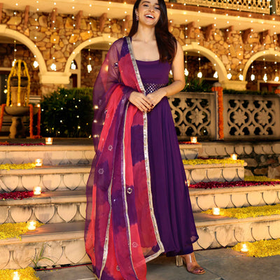 Majestic Mirror Purple Georgette Suit Set