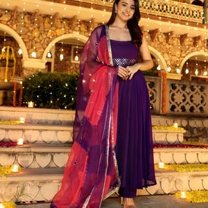 Majestic Mirror Purple Georgette Suit Set