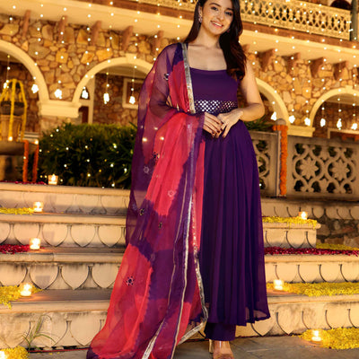 Majestic Mirror Purple Georgette Suit Set