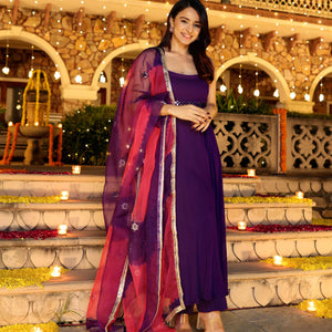Majestic Mirror Purple Georgette Suit Set