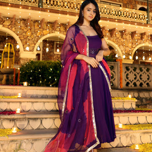 Majestic Mirror Purple Georgette Suit Set