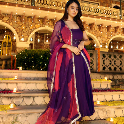 Majestic Mirror Purple Georgette Suit Set