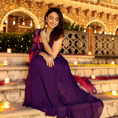 Majestic Mirror Purple Georgette Suit Set