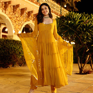 Shimmering Mustard Sequin Georgette Suit Set
