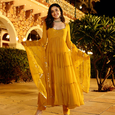 Shimmering Mustard Sequin Georgette Suit Set