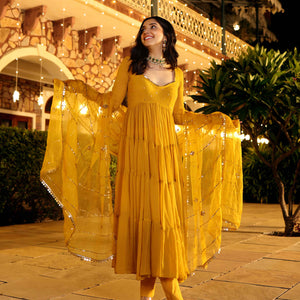 Shimmering Mustard Sequin Georgette Suit Set