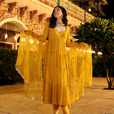 Shimmering Mustard Sequin Georgette Suit Set