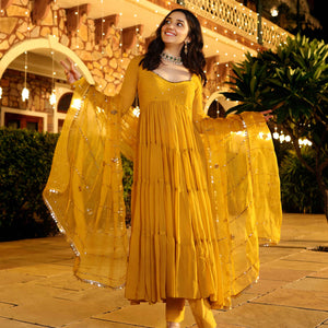 Shimmering Mustard Sequin Georgette Suit Set