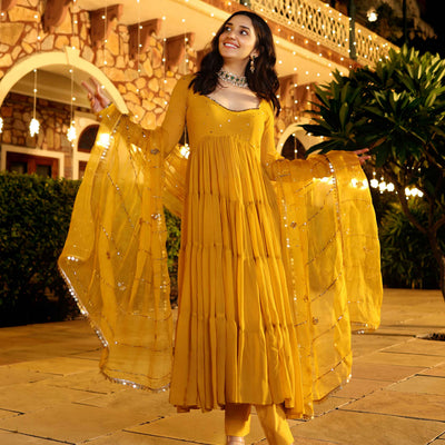 Shimmering Mustard Sequin Georgette Suit Set