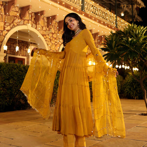 Shimmering Mustard Sequin Georgette Suit Set