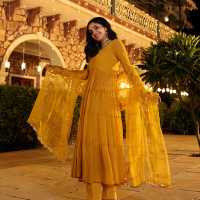 Shimmering Mustard Sequin Georgette Suit Set