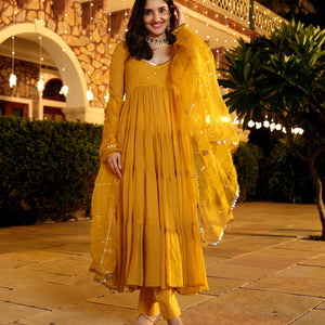 Shimmering Mustard Sequin Georgette Suit Set