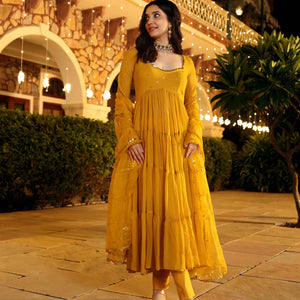 Shimmering Mustard Sequin Georgette Suit Set