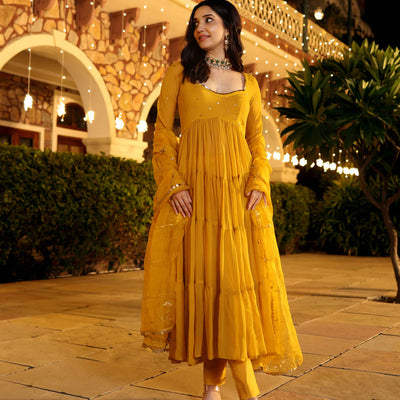 Shimmering Mustard Sequin Georgette Suit Set