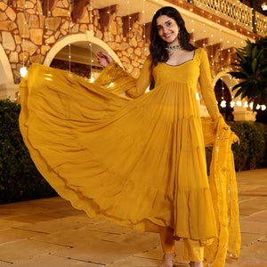 Shimmering Mustard Sequin Georgette Suit Set