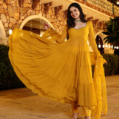 Shimmering Mustard Sequin Georgette Suit Set