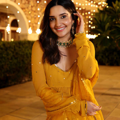 Shimmering Mustard Sequin Georgette Suit Set