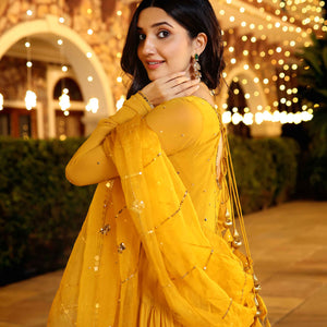 Shimmering Mustard Sequin Georgette Suit Set
