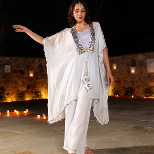 Blue Bay Mirror Work Silk Coord Set