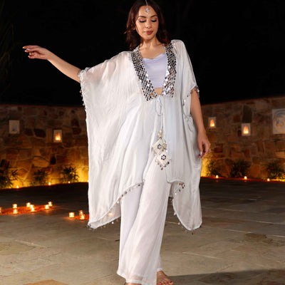 Blue Bay Mirror Work Silk Coord Set