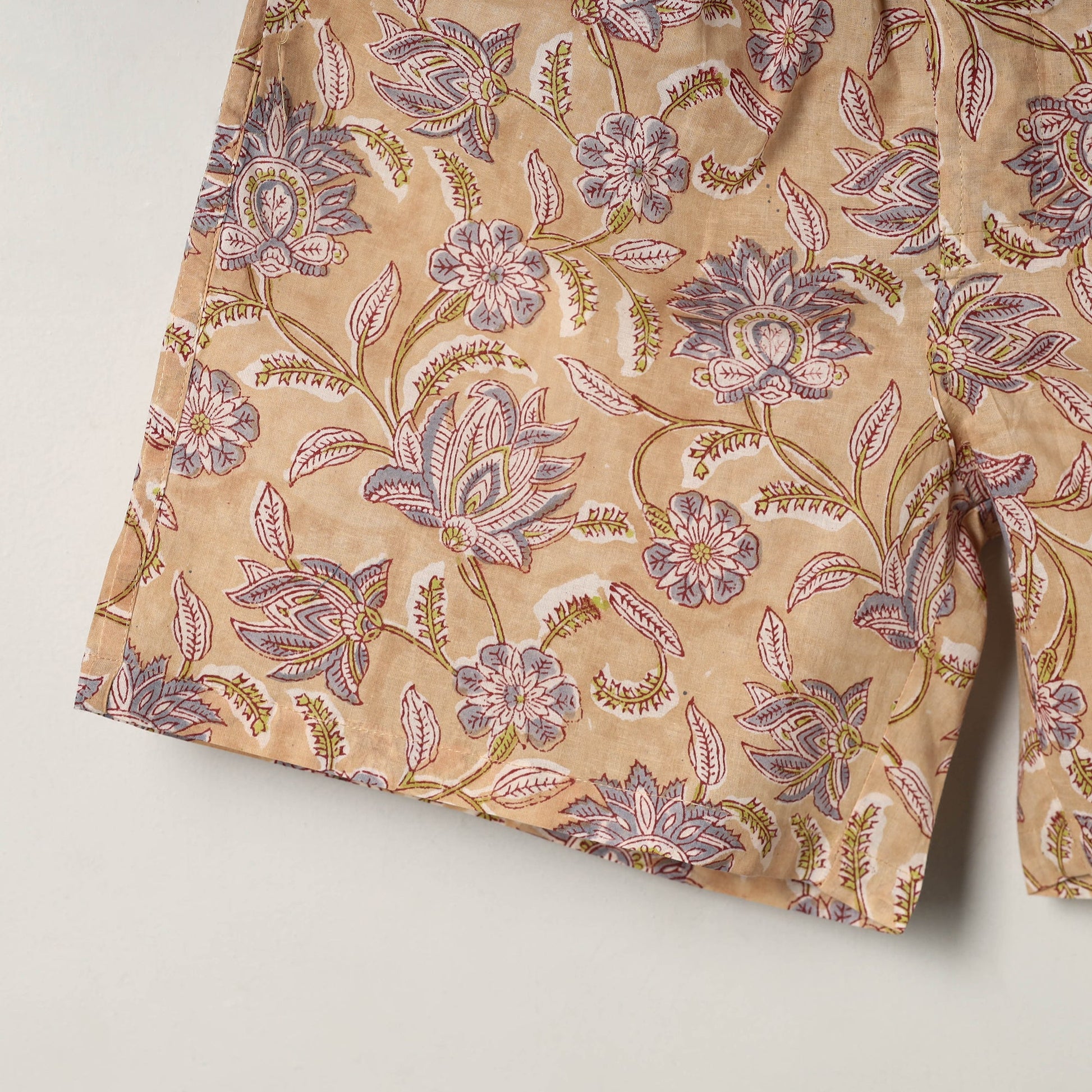 Beige - Block Print Cotton Unisex Sanganeri Shorts/Boxer 04
