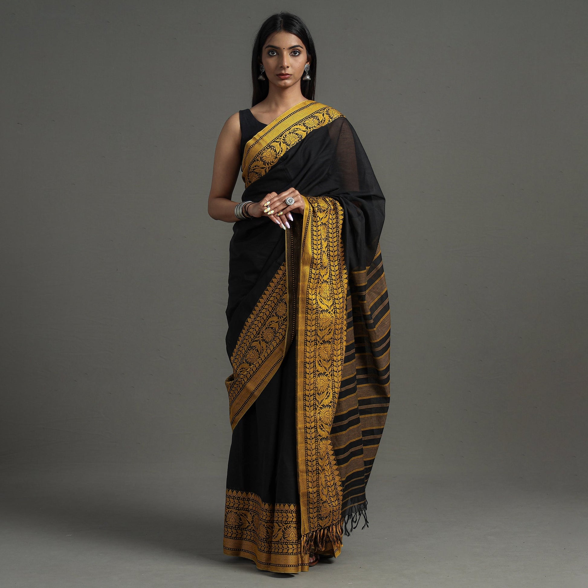 Black - Begampuri Handloom Cotton Saree