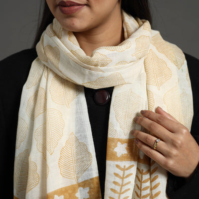 Brown - Pure Wool Block Print Sanganeri Stole 57