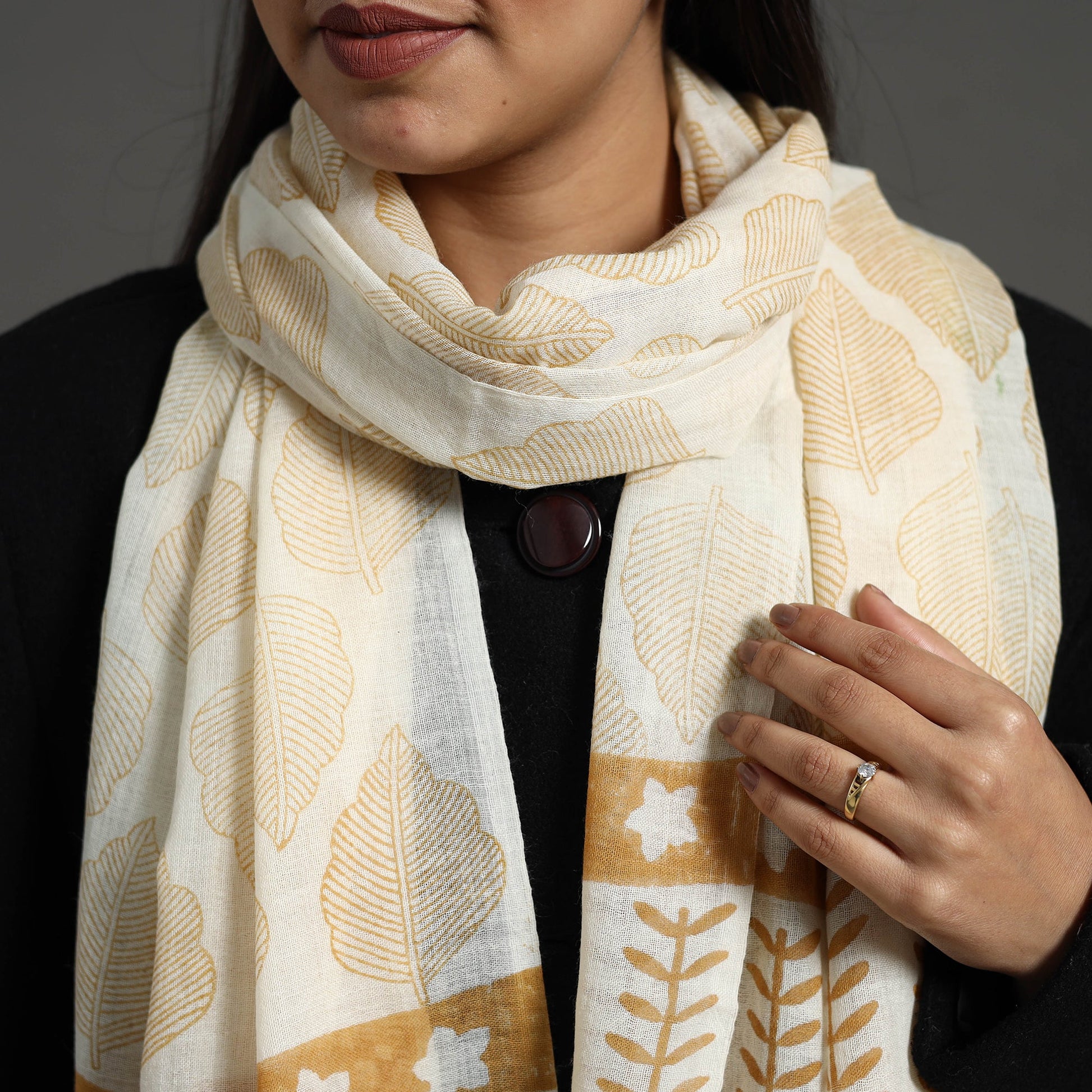 Brown - Pure Wool Block Print Sanganeri Stole 57