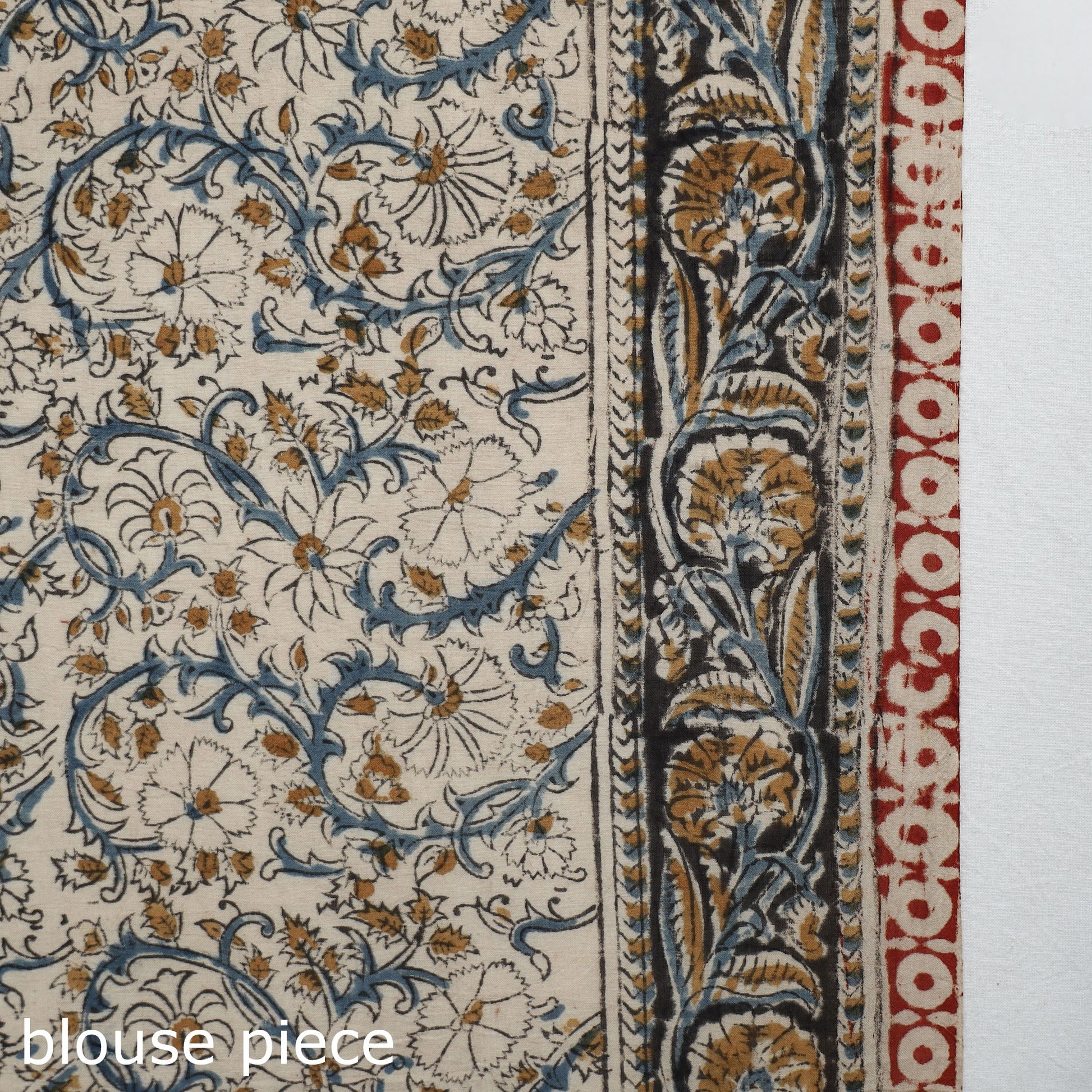 Beige - Pedana Block Print Cotton Kalamkari Saree