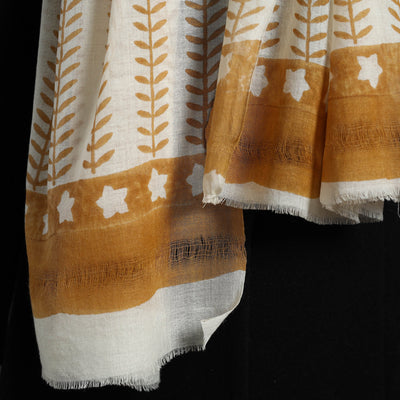 Brown - Pure Wool Block Print Sanganeri Stole 57
