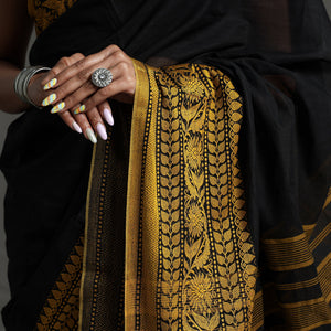 Black - Begampuri Handloom Cotton Saree